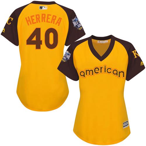 Royals #40 Kelvin Herrera Gold 2016 All-Star American League Women's Stitched MLB Jersey - Click Image to Close